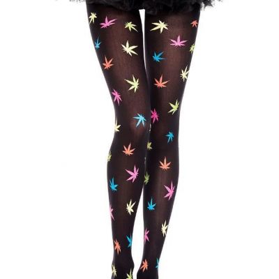 sexy MUSIC LEGS weed MARIJUANA leaf RAINBOW opaque STOCKINGS tights PANTYHOSE